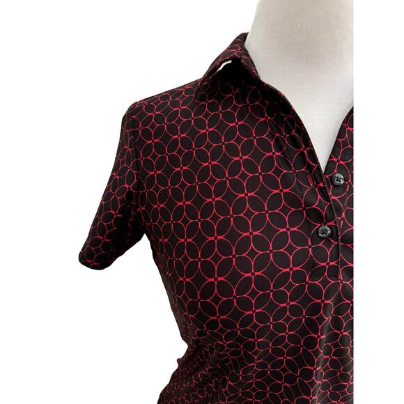 Greg Norman Women's Short Sleeve Red Patterned Button Neck Golf Shirt S/P - Picture 5 of 6